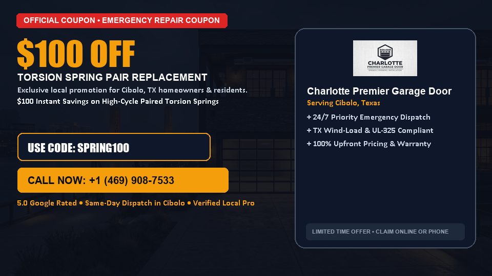 Charlotte Premier Garage Door $100 OFF Dual Torsion Spring Replacement in Cibolo, TX