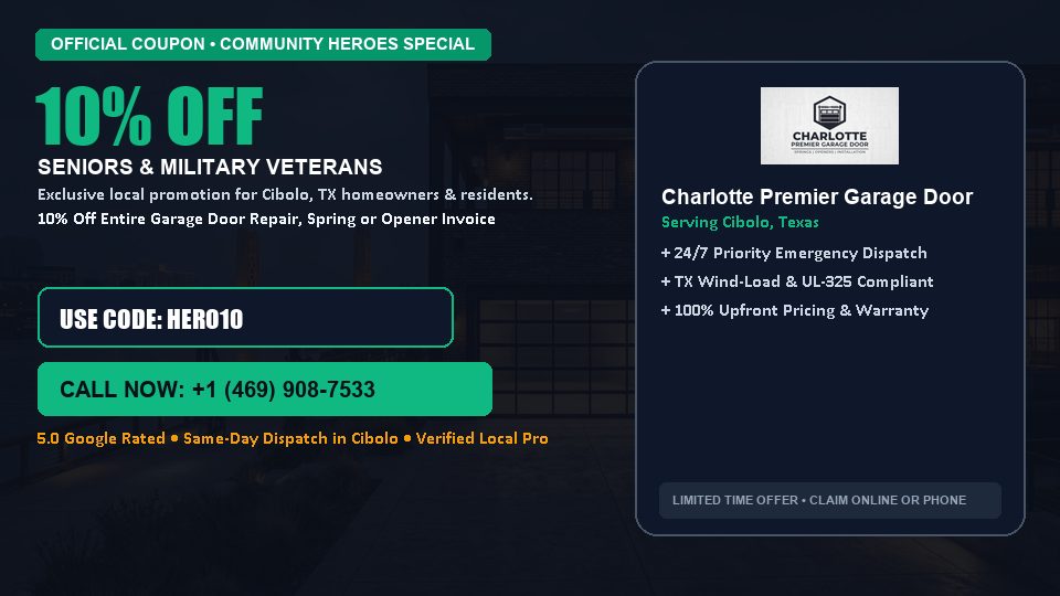 Charlotte Premier Garage Door 10% OFF Seniors & Military Veterans in Cibolo, TX